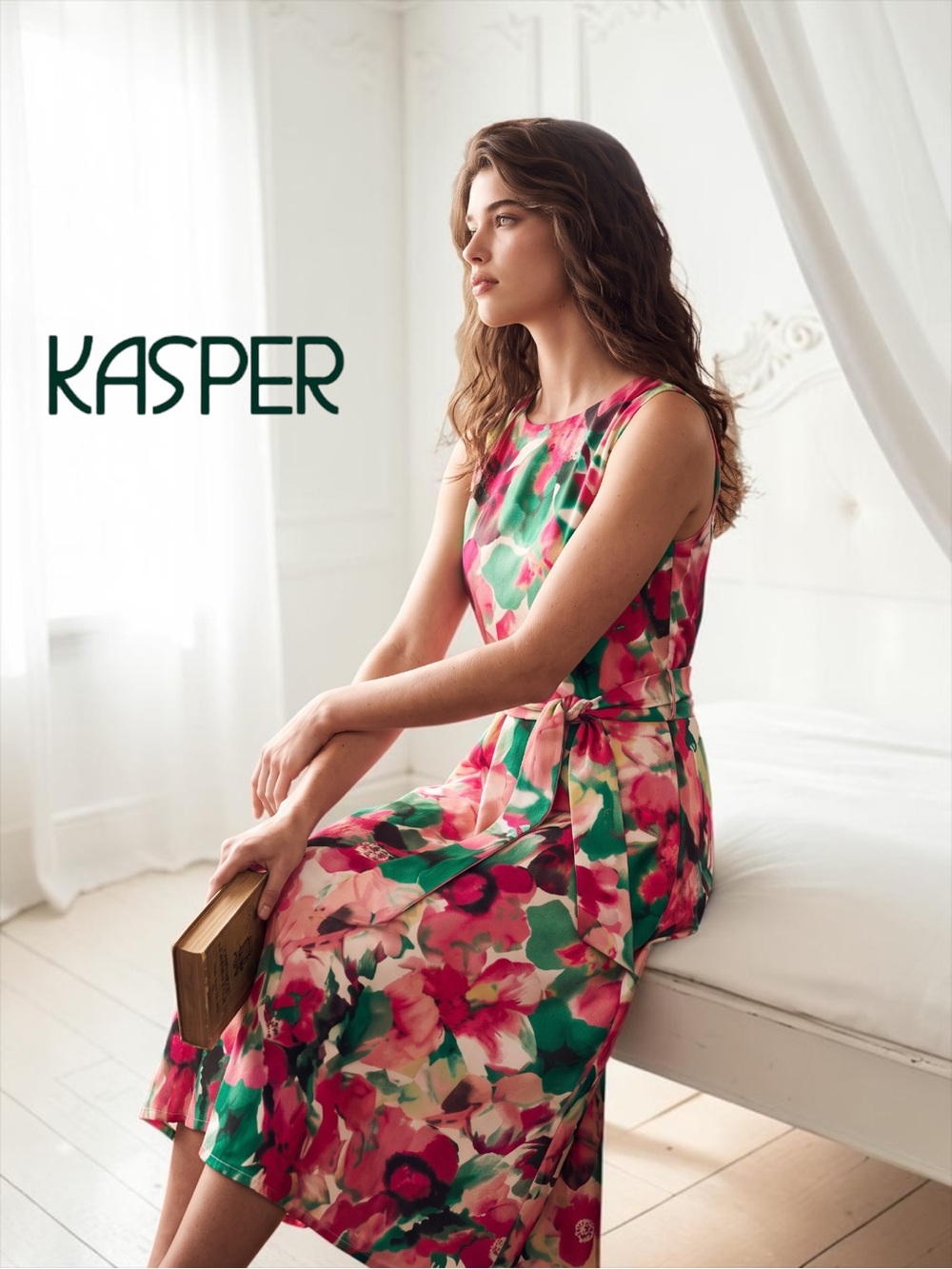 NWT Kasper Printed Scuba Crepe Tie-Waist Fit & Flare Dress - Size 16W - Picture 5 of 10